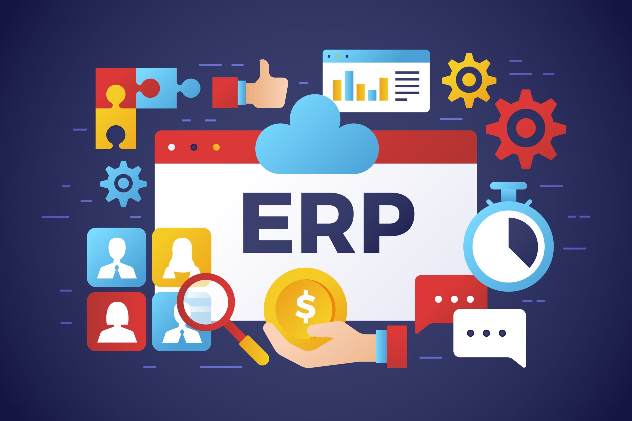 Colorful illustration of ERP concepts.